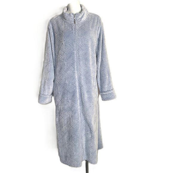Stan Herman Robe Women's XL Chenille Plush Lounger Light Blue Full Zip Pockets - Picture 1 of 16